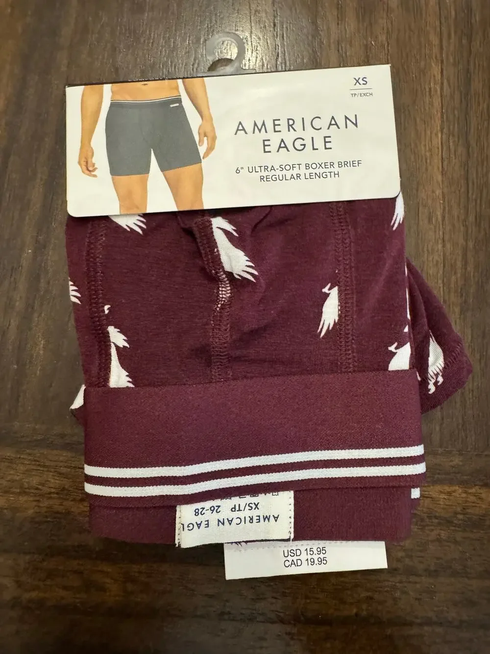 American Eagle Outfitters burgundy boxer brief with white bird graphics size XS